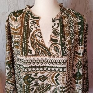 Mascomoda Bohemian Print Blouse - Green and Brown Women's Size XL